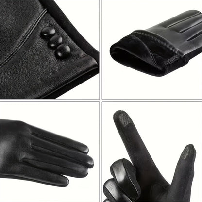 Damen Handschuhe schwarz mit Zierknöpfen