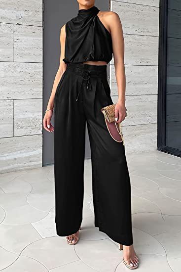 Jasmine – Casual mouwloos topje met midriff en wijde pijpen 2-delige set dameskleding