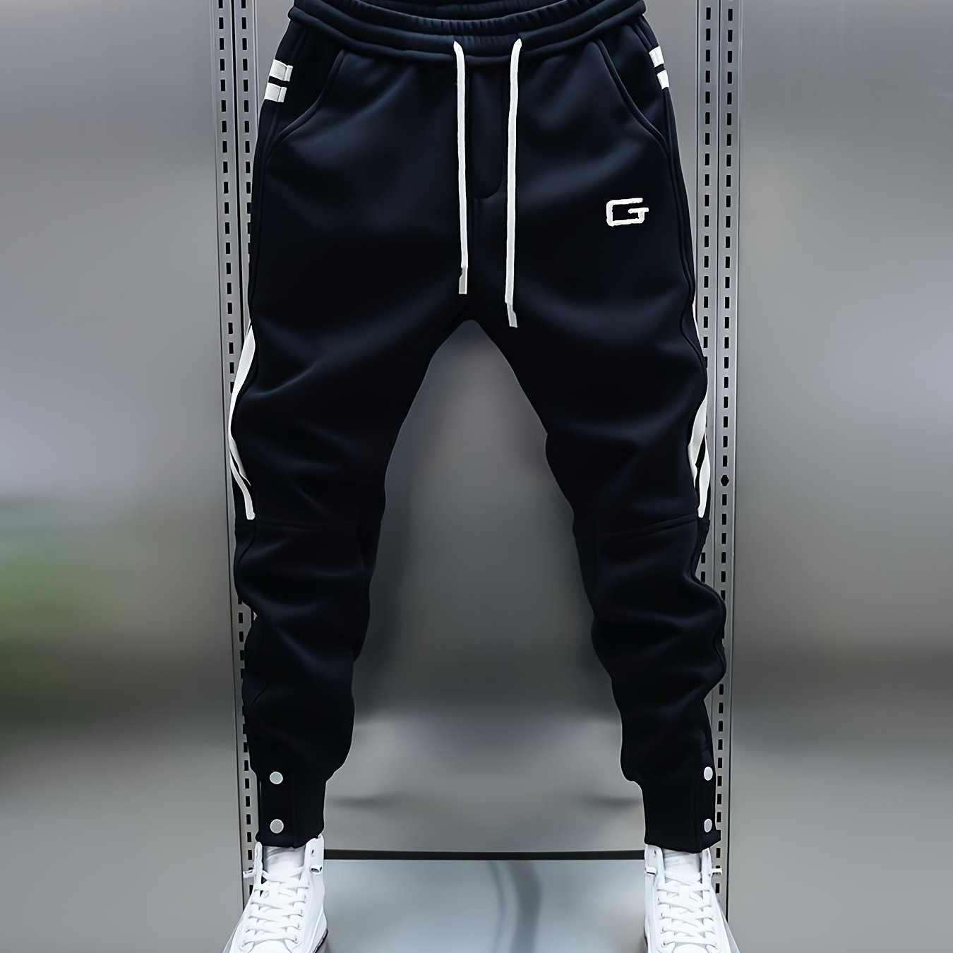 Pantaloni da jogging da uomo sportivi con bande laterali, coulisse e bottoni in vita