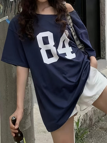 Dams Oversized T-shirt i Varsity-stil med nummer 84 – Avslappnad streetwear-topp