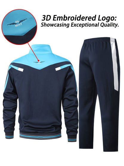 Herren Trainingsanzug Schwarz Grau Sportanzug Jacke und Hose Set