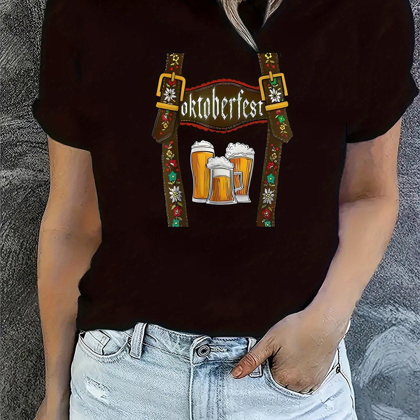 Dames Oktoberfest T-Shirt met Bierprint – Los Festivalshirt voor Volksfeesten & Feesten