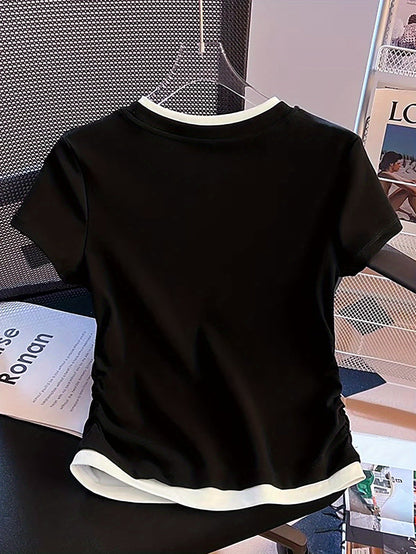 Dame Moderne Kortærmet Lag-på-lag Shirt til Casual & Street Style