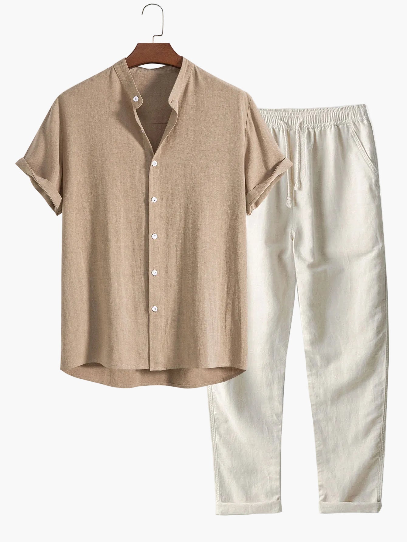 Herre kortærmet skjorte med ståkrave – Moderne fritids- og businessskjorte, minimalistisk look