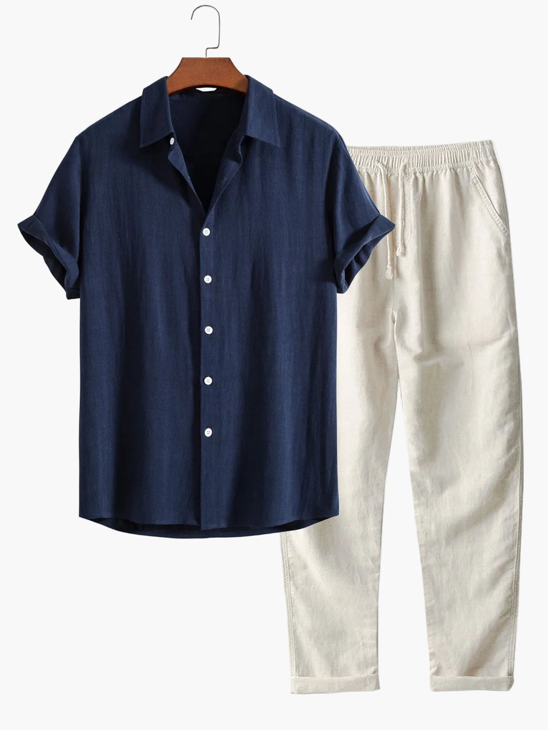 Herre kortærmet skjorte med ståkrave – Moderne fritids- og businessskjorte, minimalistisk look