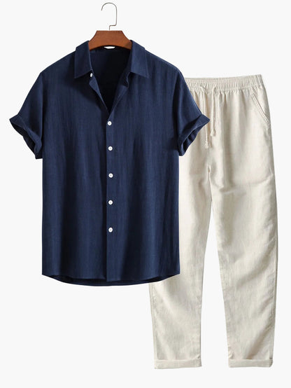 Herre kortærmet skjorte med ståkrave – Moderne fritids- og businessskjorte, minimalistisk look