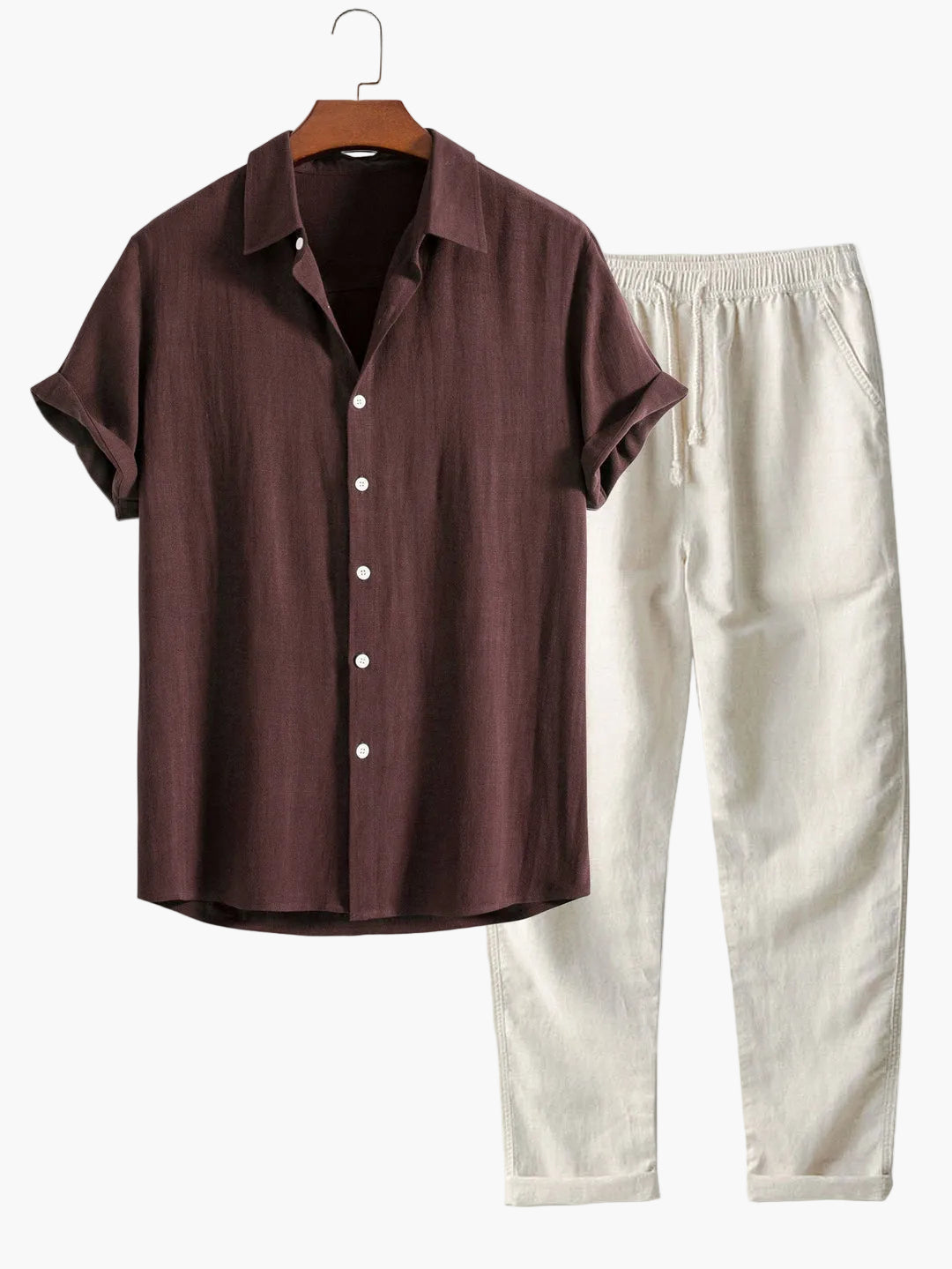 Herre kortærmet skjorte med ståkrave – Moderne fritids- og businessskjorte, minimalistisk look