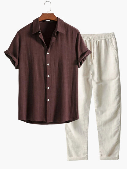 Herre kortærmet skjorte med ståkrave – Moderne fritids- og businessskjorte, minimalistisk look