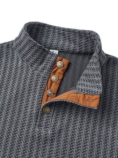 Herren Strickpullover Mock-Neck mit Knopfleiste Ellbogen-Patches Gerippt