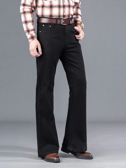 Herren Schwarze Ausgestellte Hose mit hohem Bund