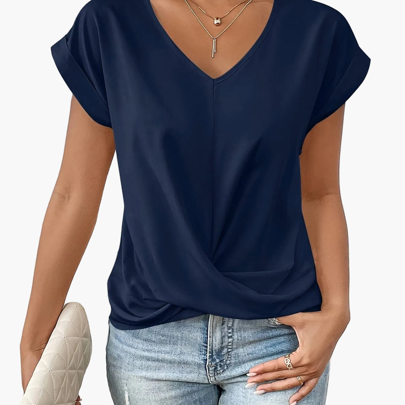 Blusa elegante de mujer con escote en V y diseño cruzado para el día a día y la oficina