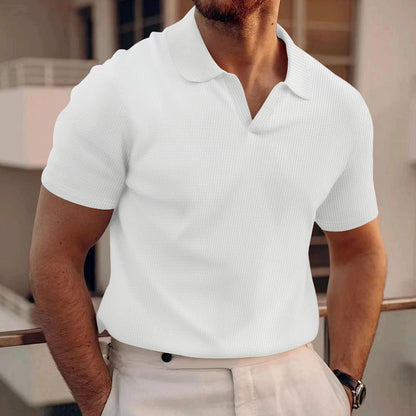 Duncan – Polo con escote en V y patrón de waffle para hombre