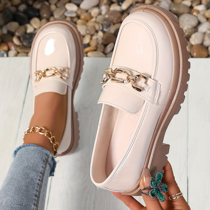 Mocassins femme avec décoration chaîne – Chaussures plates tendance style preppy pour le quotidien et le bureau