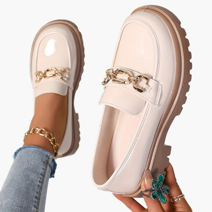 Mocassins femme avec décoration chaîne – Chaussures plates tendance style preppy pour le quotidien et le bureau