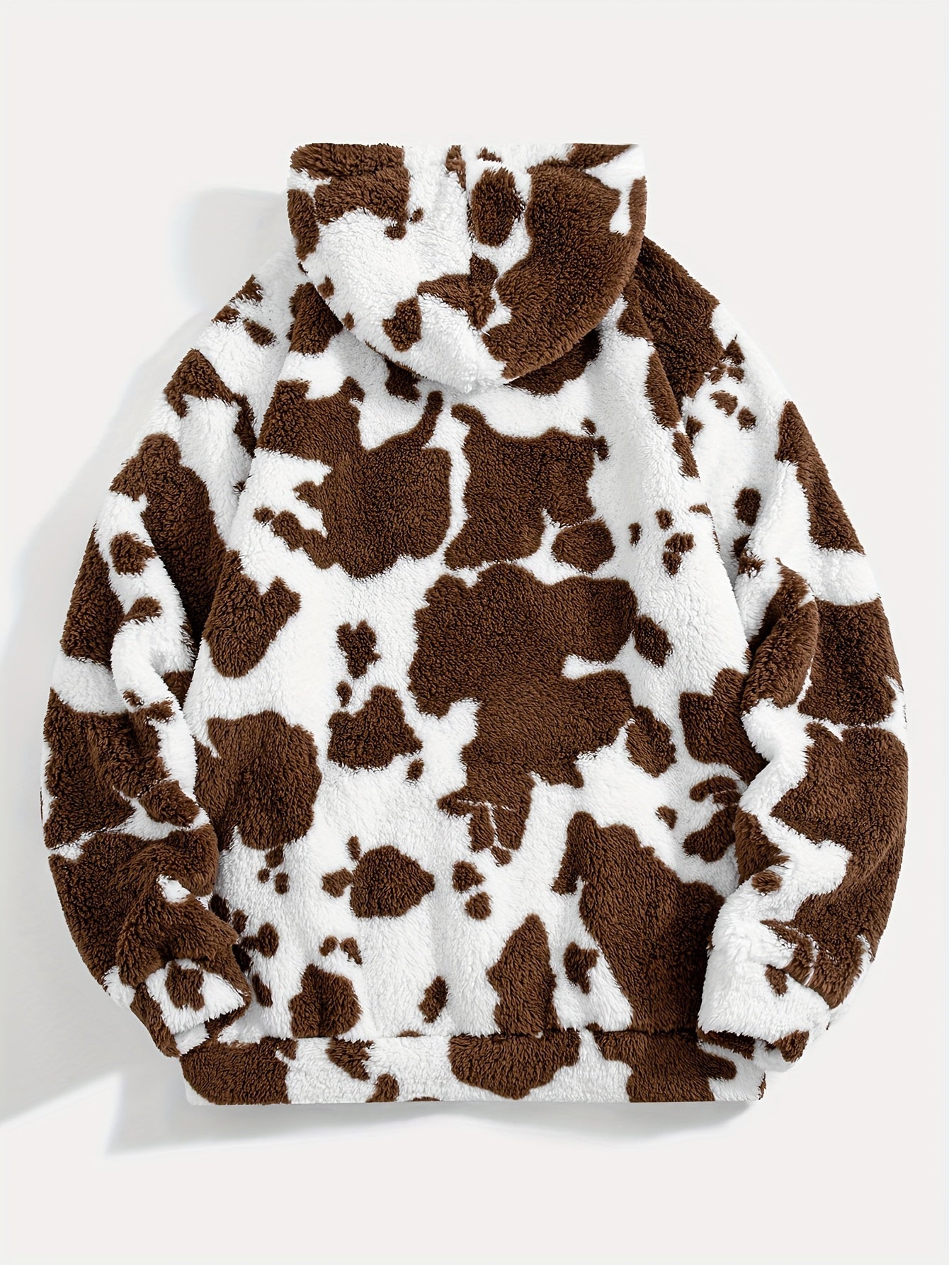 Unisex Teddy Fleece Hoodie mit Kapuze und Kuhfleckenmuster