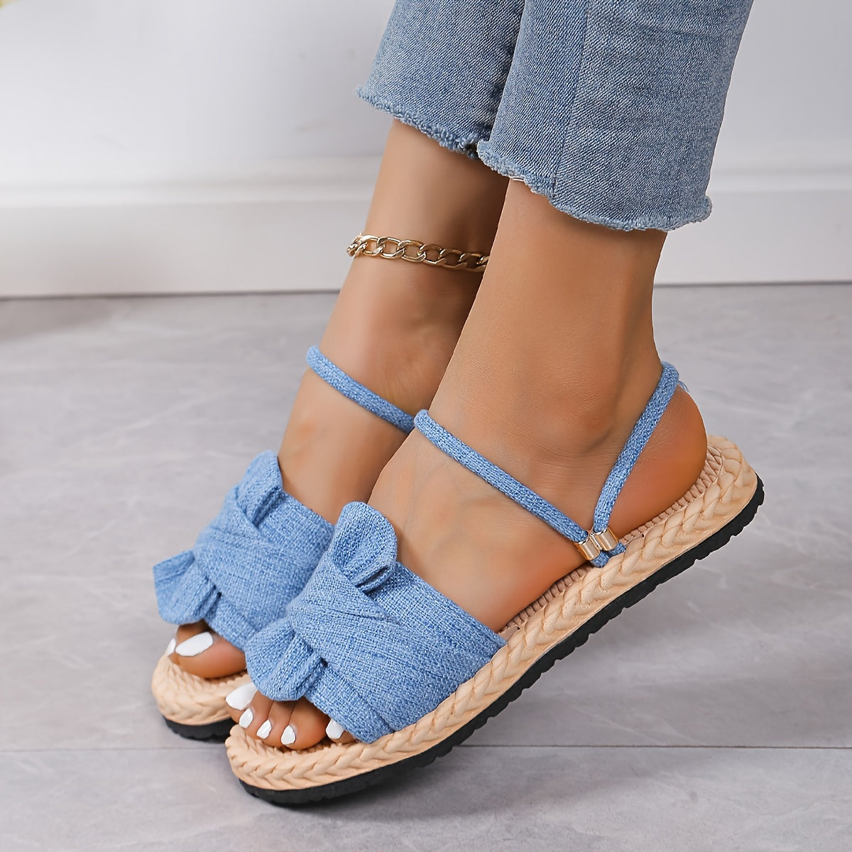 Damen Sommer Sandalen mit Schleife und Knöchelriemen – Bequeme Freizeitschuhe für Alltag & Urlaub