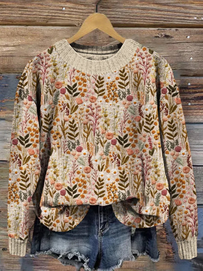 Maglione da donna con design floreale vintage – Maglia comoda per tutti i giorni e tempo libero