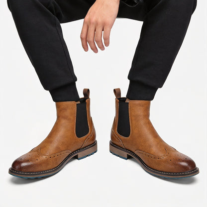 Herren Chelsea Boot mit Brogue-Muster, Elastikeinsatz & Profilsohle