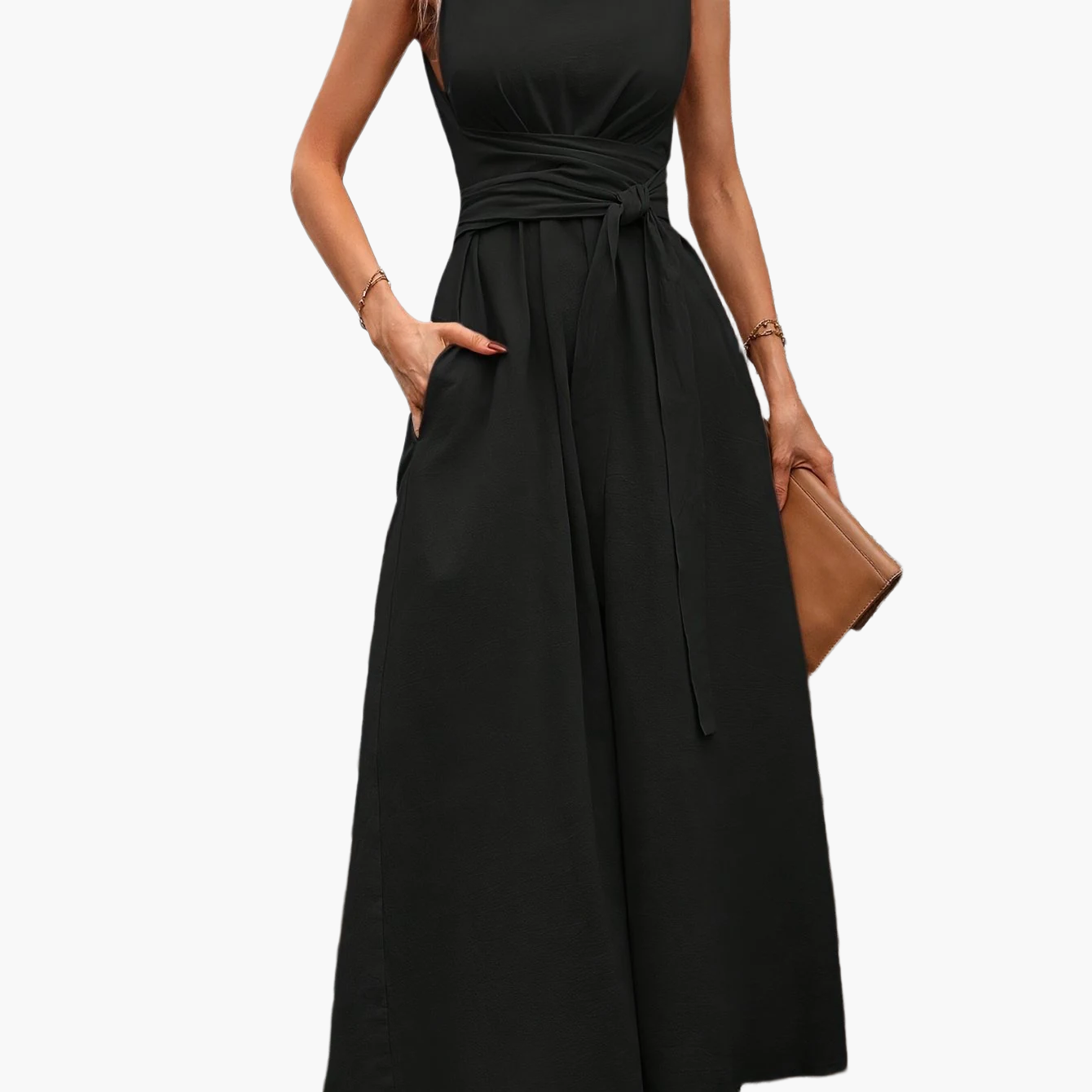 Combinaison sans manches pour femme avec ceinture à nouer et jambes larges – Style décontracté élégant pour le printemps et l'été