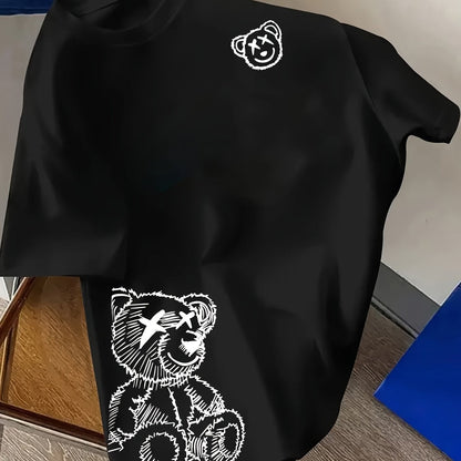 T-shirt uomo con stampa artistica di orso e stile streetwear moderno