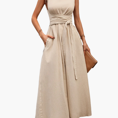 Combinaison sans manches pour femme avec ceinture à nouer et jambes larges – Style décontracté élégant pour le printemps et l'été