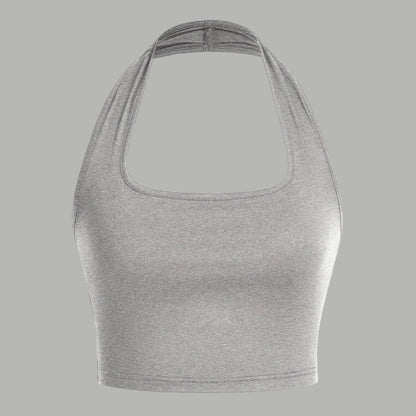 Dame Halterneck Croptop med åben ryg – Moderne sommerbasic til fritid og fest