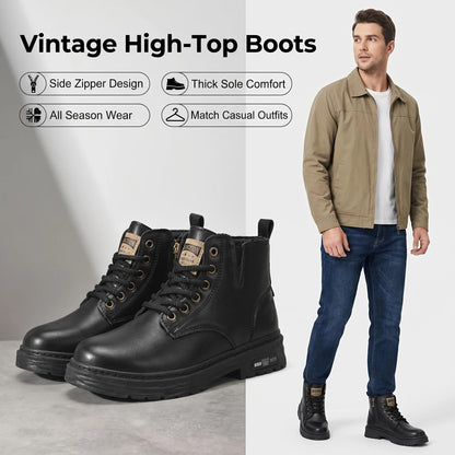 Herren Worker Boots mit Schnürung und Reißverschluss, Robuste Sohle