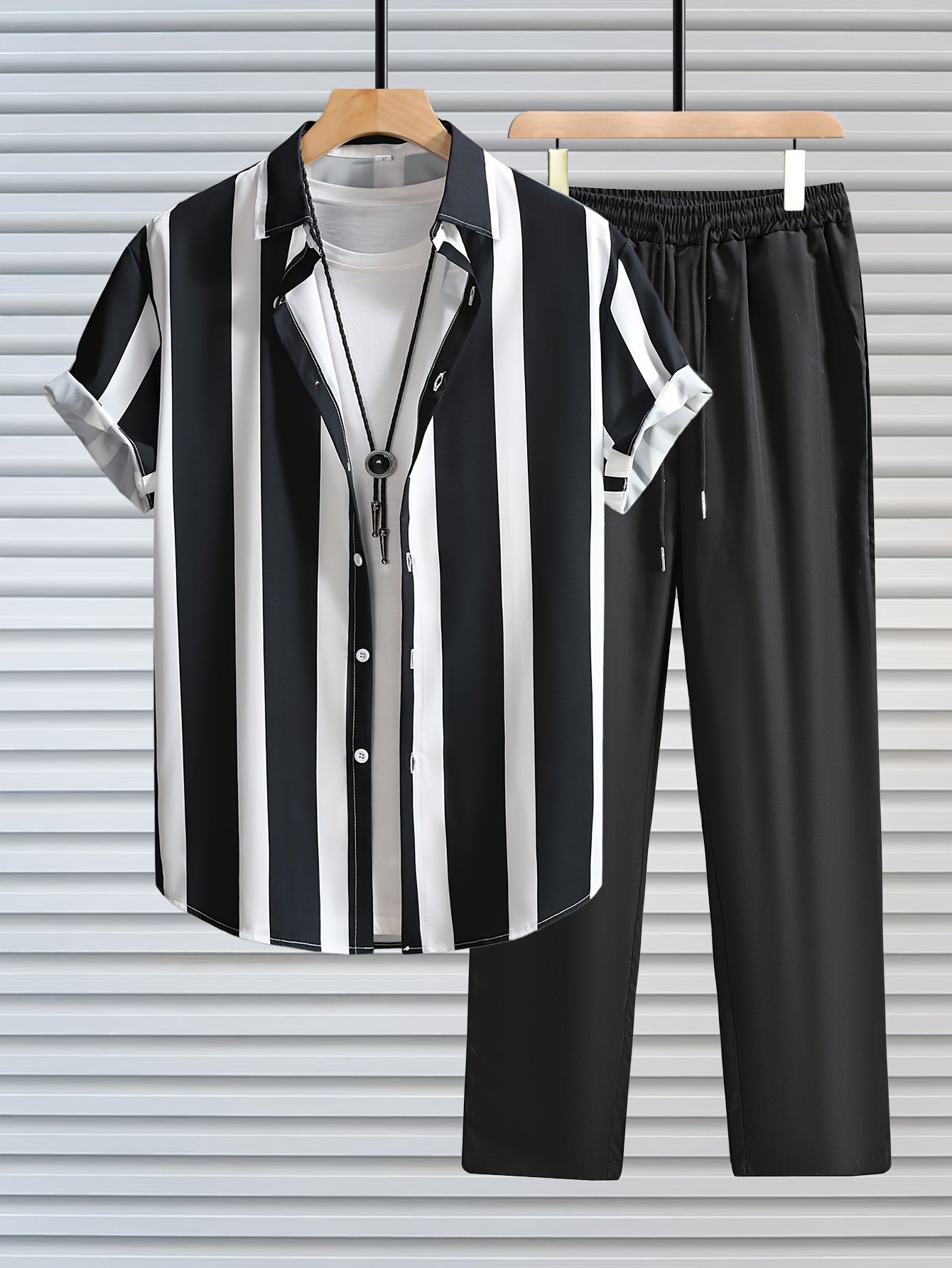 Camicia uomo a righe manica corta stile moderno streetwear tempo libero