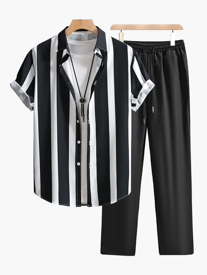 Camicia uomo a righe manica corta stile moderno streetwear tempo libero