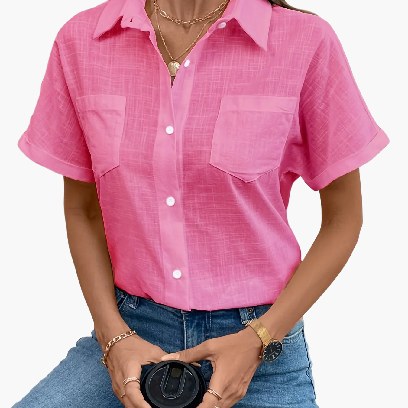Damen Kurzarm Bluse mit Vogelmotiv – Casual Sommer Hemd mit Brusttasche