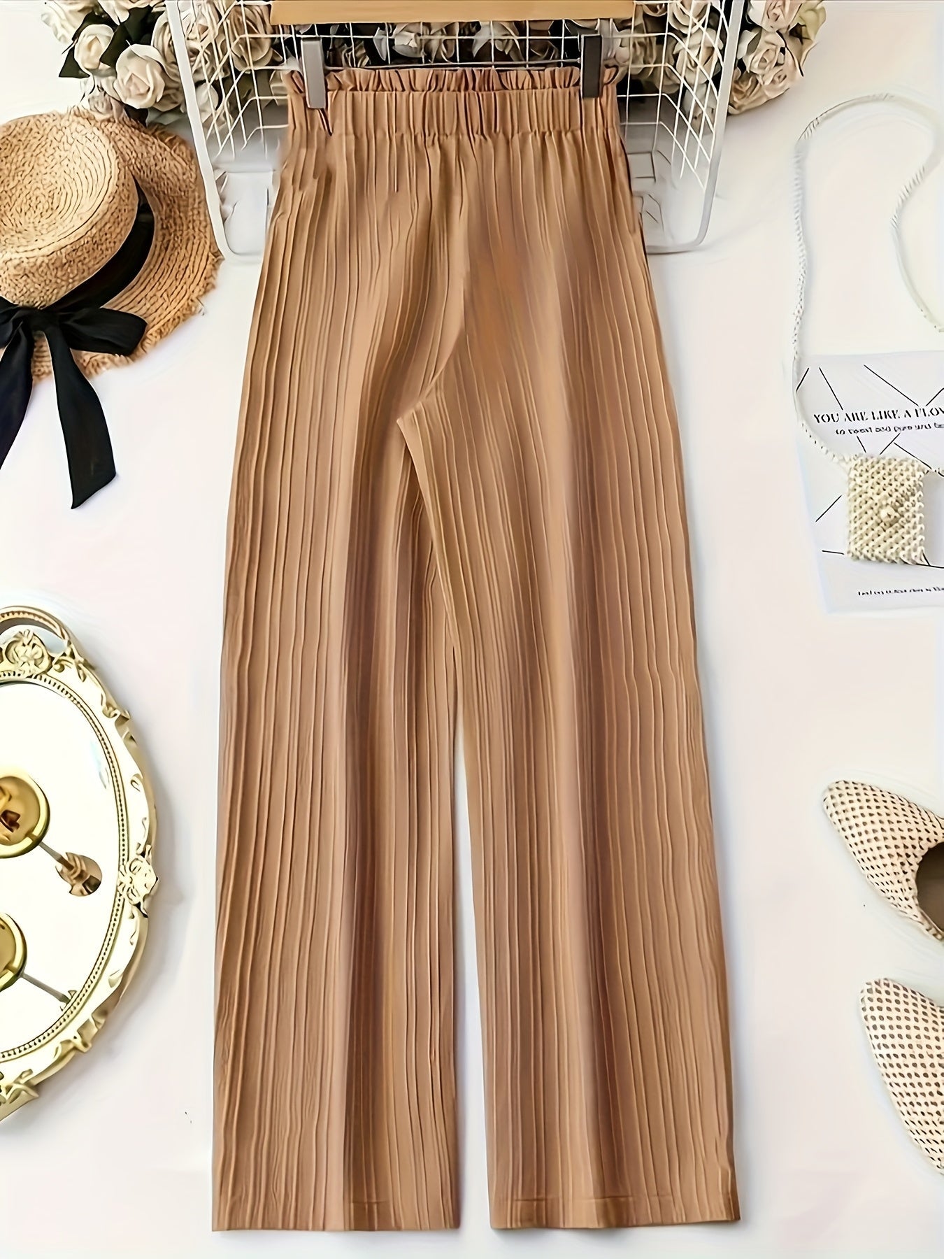 Pantalon plissé élégant pour femme, jambe large avec nœud – Parfait pour les loisirs et le bureau