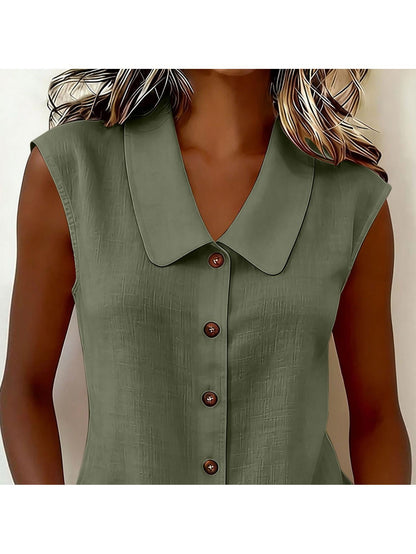Blouse sans manches pour femme avec patte de boutonnage et grand col – Style décontracté élégant pour le quotidien et le bureau