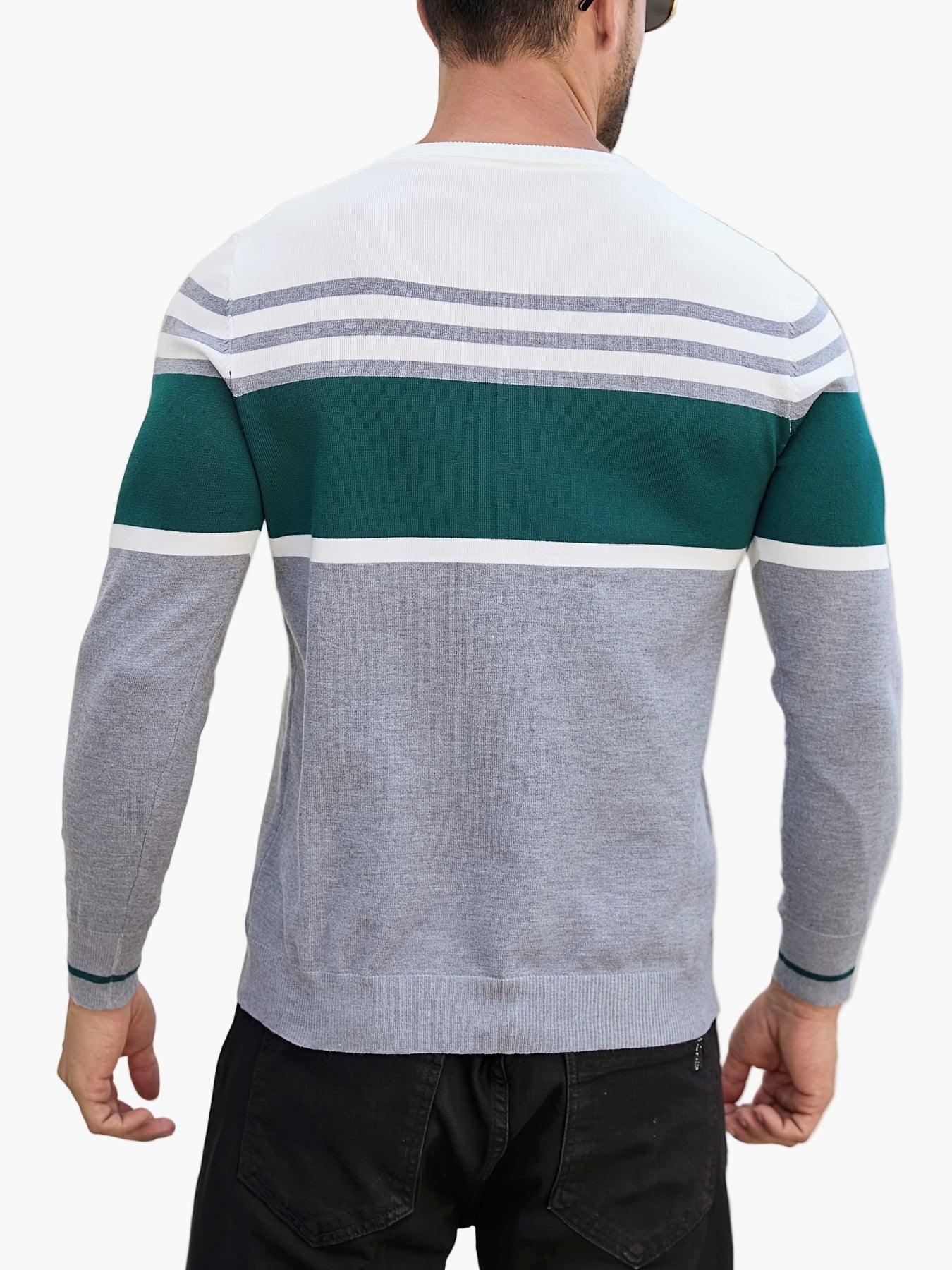 Maglione da uomo con design moderno a righe a blocchi – Girocollo casual per quotidiano e tempo libero