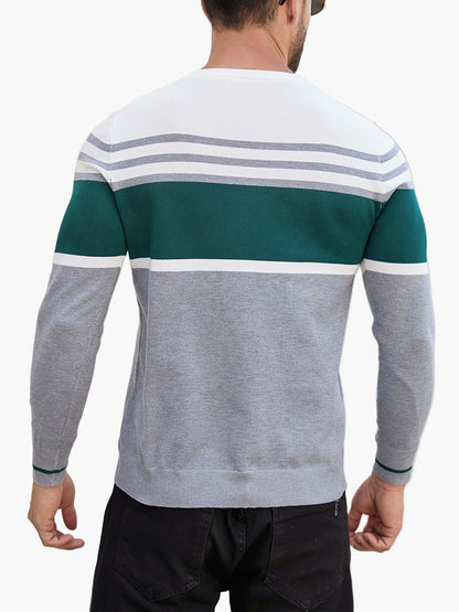 Maglione da uomo con design moderno a righe a blocchi – Girocollo casual per quotidiano e tempo libero
