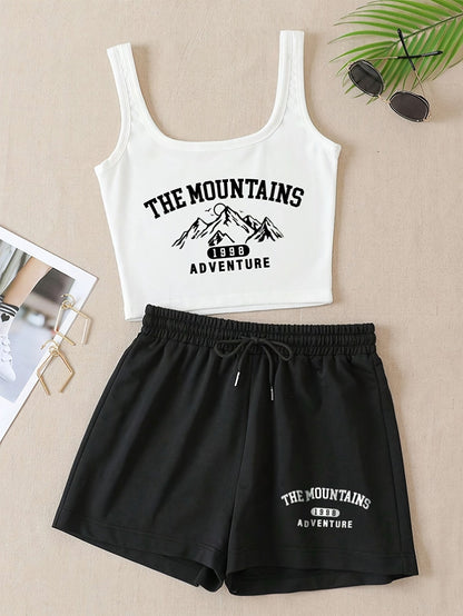 Damski zestaw sportowy na co dzień – The Mountains Adventure top i szorty – letni strój do relaksu