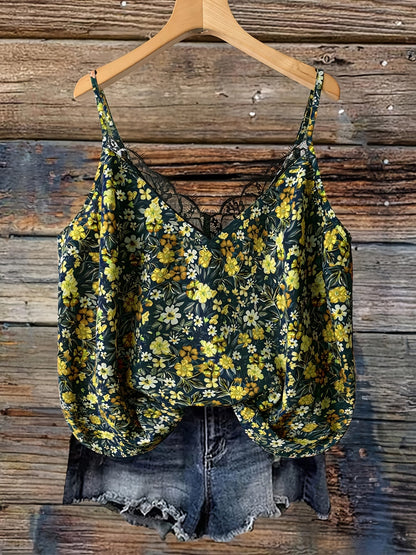 Dame sommer-top med blomsterprint og blonder – afslappet camisole til hverdag og ferie
