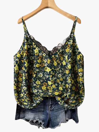 Dame sommer-top med blomsterprint og blonder – afslappet camisole til hverdag og ferie