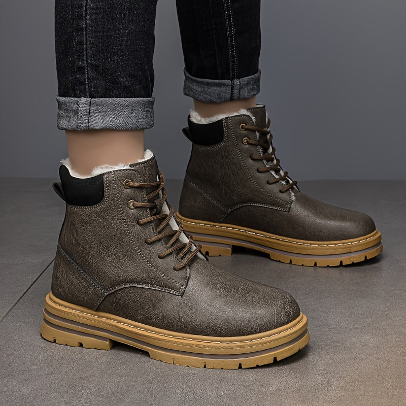 Herren Winterstiefel gefüttert Schnürstiefelette flache Sohle