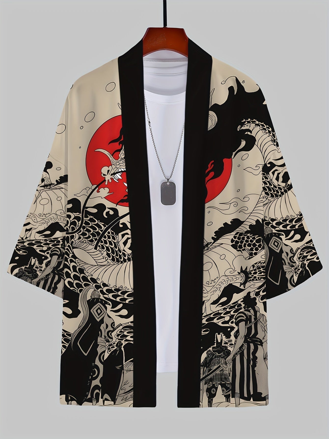 Herren Kimono Cardigan mit asiatischem Drachenmuster – Streetwear Mantel offen, stilvolles Freizeit-Outfit