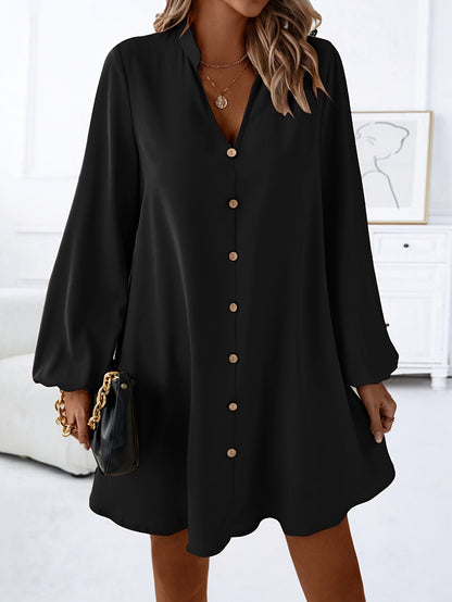 Damen Elegantes Freizeitkleid mit Knopfleiste und V-Ausschnitt – Lockerer Schnitt für Alltag und Büro