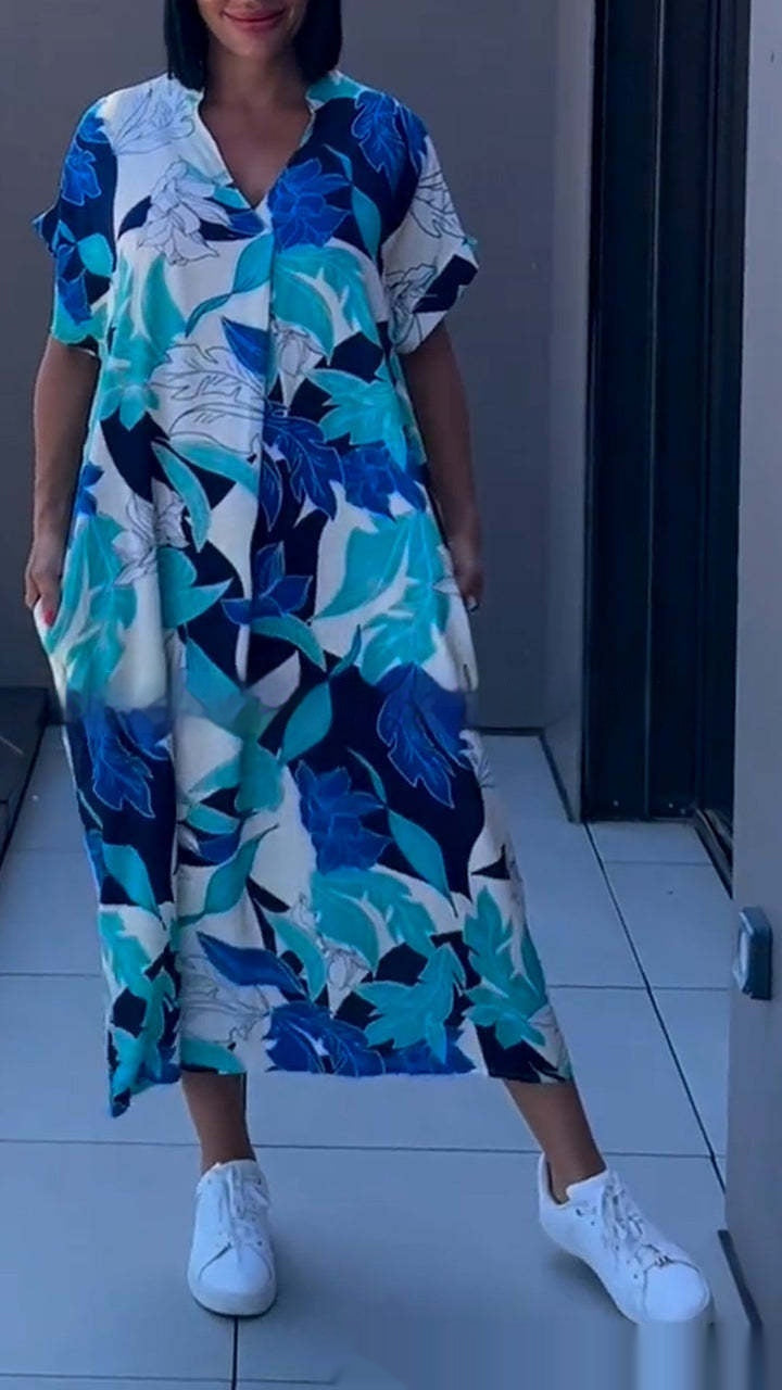 Dames Kaftan Maxijurk met V-hals en modern print – Perfect voor dagelijks gebruik & vakantie