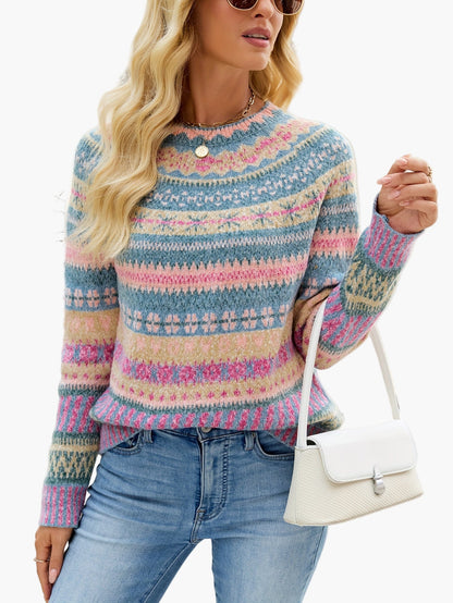 Maglione da donna in stile norvegese con scollo rotondo – Maglione alla moda per autunno e inverno