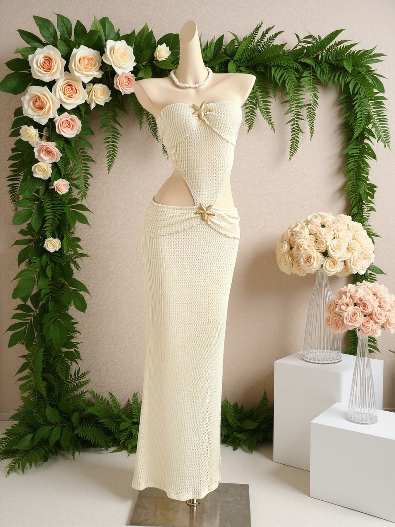 Dame aftenkjole elegant strand cut-out maxikjole for ferie og arrangementer
