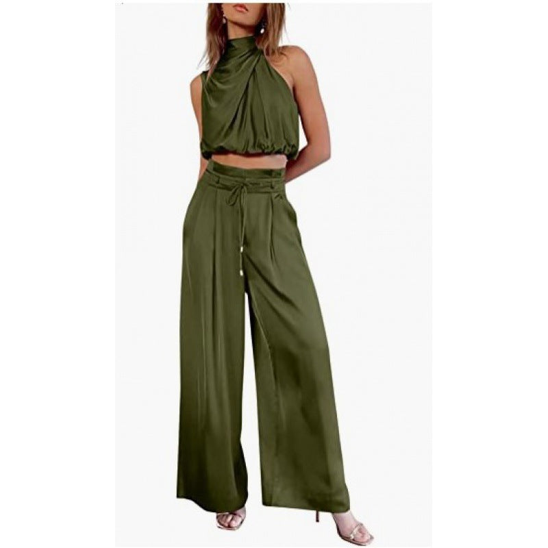 Jasmine – Casual mouwloos topje met midriff en wijde pijpen 2-delige set dameskleding