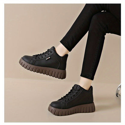 Damen Plateau High-Top Sneaker Schwarz mit brauner Sohle