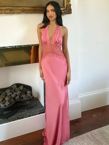Vestido de noche elegante para mujer, corte ajustado y acampanado con encaje y escote en V profundo para ocasiones festivas