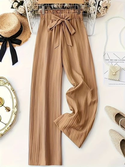 Pantalon plissé élégant pour femme, jambe large avec nœud – Parfait pour les loisirs et le bureau