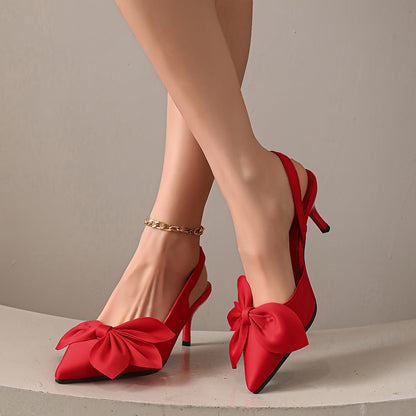Zapatos de tacón stiletto para mujer con lazo y punta estrecha – Elegantes tacones slingback para ocasiones festivas