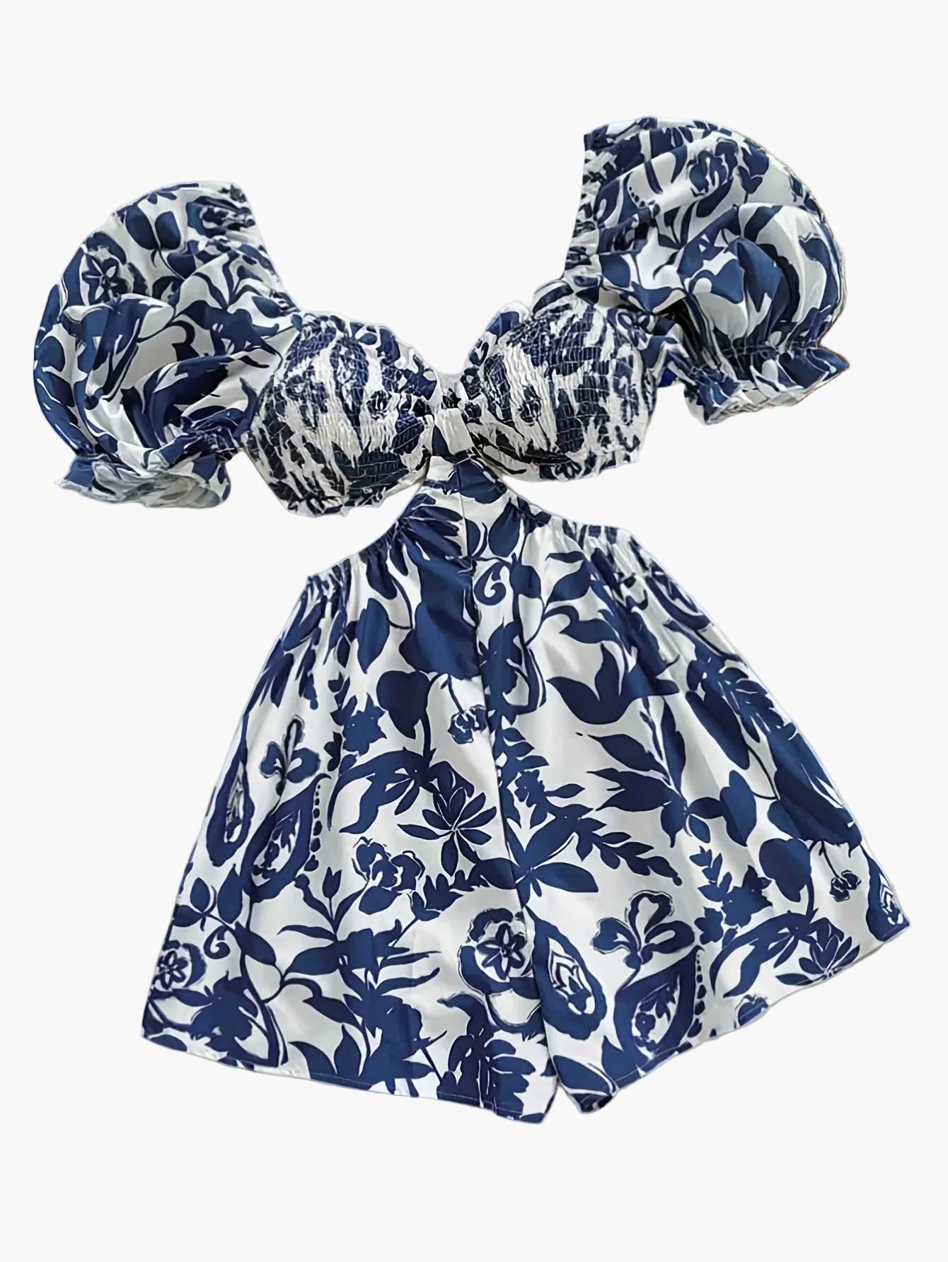 Mono de verano para mujer con mangas abullonadas y estampado tropical – Perfecto para la playa y las vacaciones