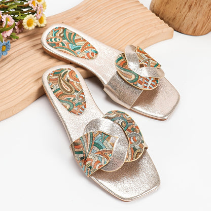Sandali donna con motivo paisley e design moderno a punta quadrata – Stile elegante per l'estate e il tempo libero